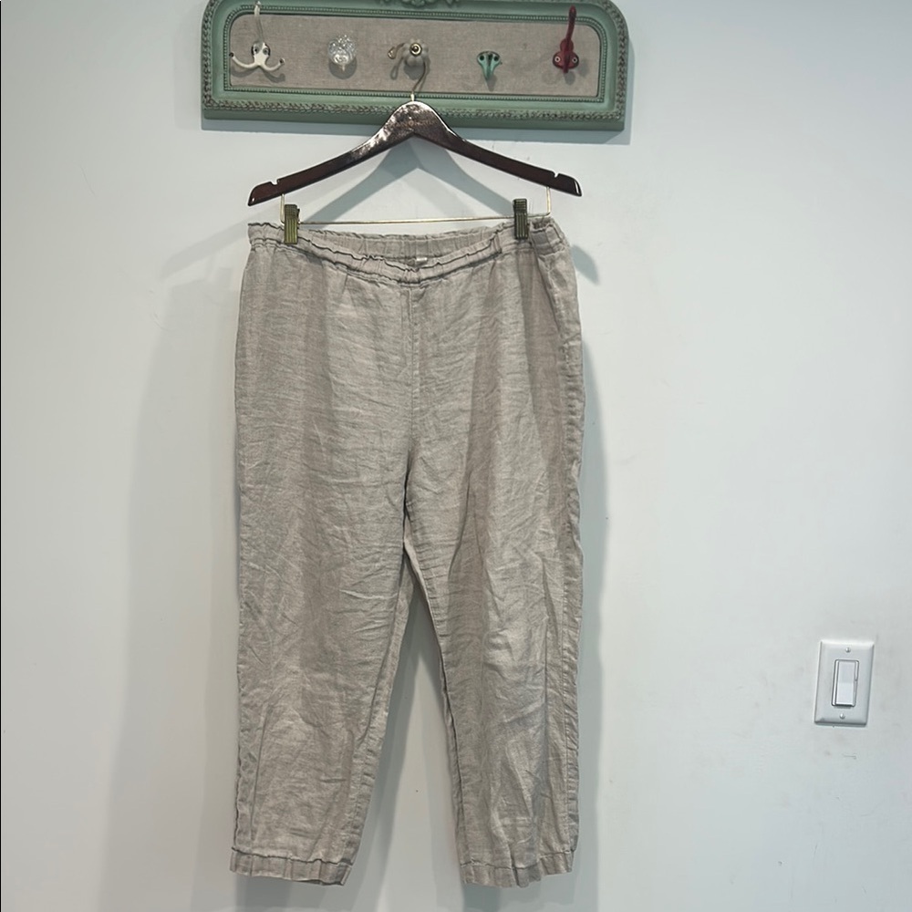 Eileen fisher tan linen beach pants women’s size large petite